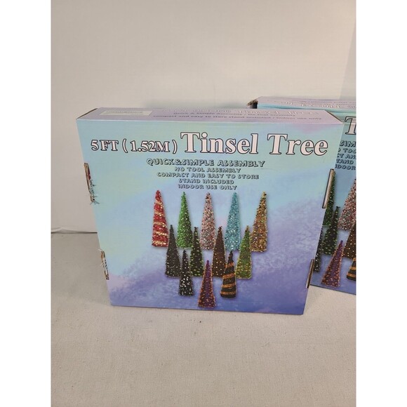 NWT (SET OF 2)  5 Foot Tinsel Christmas Tree Red/ Silver Battery Lighting& Star - Picture 11 of 12